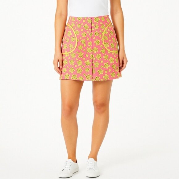 Lilly Pulitzer Dresses & Skirts - Lilly Pulitzer Skirt Womens Sz 2 Retro Floral Lady Bugs Dune Buggy Pockets Snap